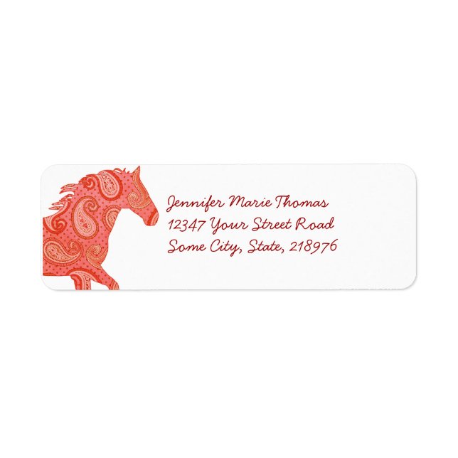 Red Paisley Horse Return Address Label (Front)