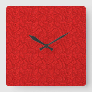 Red Paisley Square Wall Clock