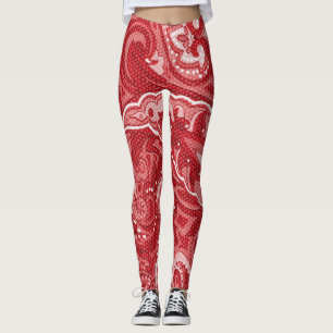 Red paisley swirl pattern leggings