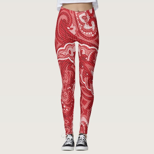 Red paisley swirl pattern leggings (Front)