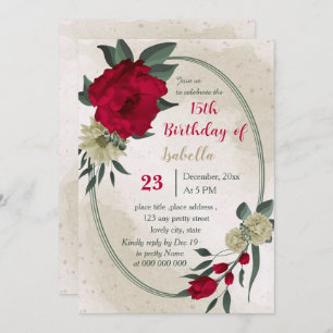red pale yellow flowers botanical birthday invitation