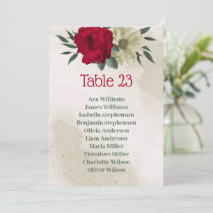 red pale yellow flowers botanical seating chart invitation