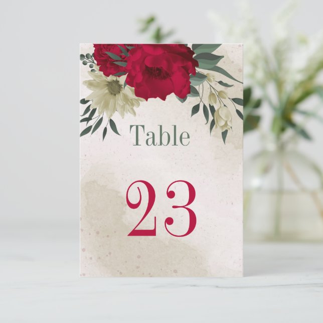 red pale yellow flowers botanical table number (Standing Front)