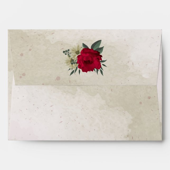 red pale yellow flowers wedding envelope (Back (Top Flap))