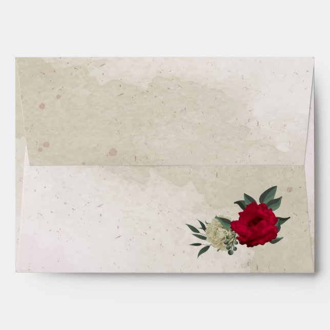 red pale yellow flowers wedding envelope (Back (Top Flap))