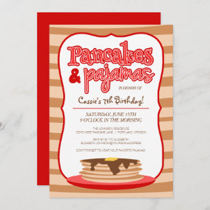 Red Pancakes and Pyjamas Birthday Invitation
