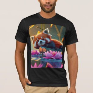 Red pand laying on a log in lotus pond T-Shirt