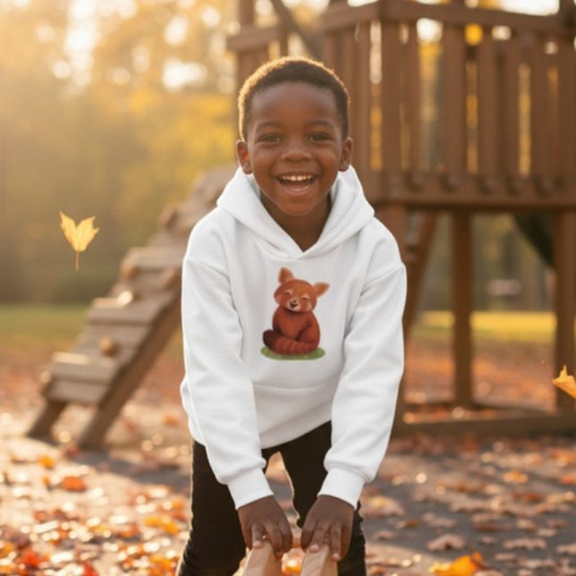 Red Panda (Hand painted red panda character smiling happy on a white hoodie, on a happy child in autumn)