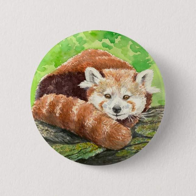 Red panda 6 cm round badge (Front)