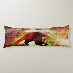 Red Panda Abstract mixed media art collage Body Cushion