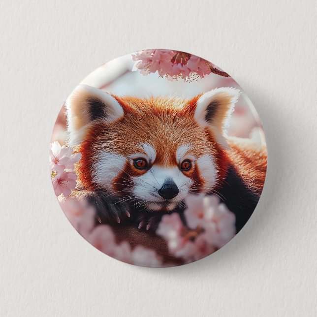 Red Panda Among Cherry Blossoms  6 Cm Round Badge (Front)