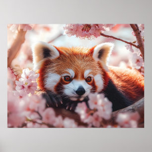 Red Panda Among Cherry Blossoms  Poster