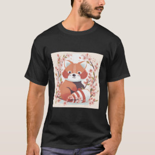 Red Panda And Cherry Blossom Doodle Sweet Illustra T-Shirt