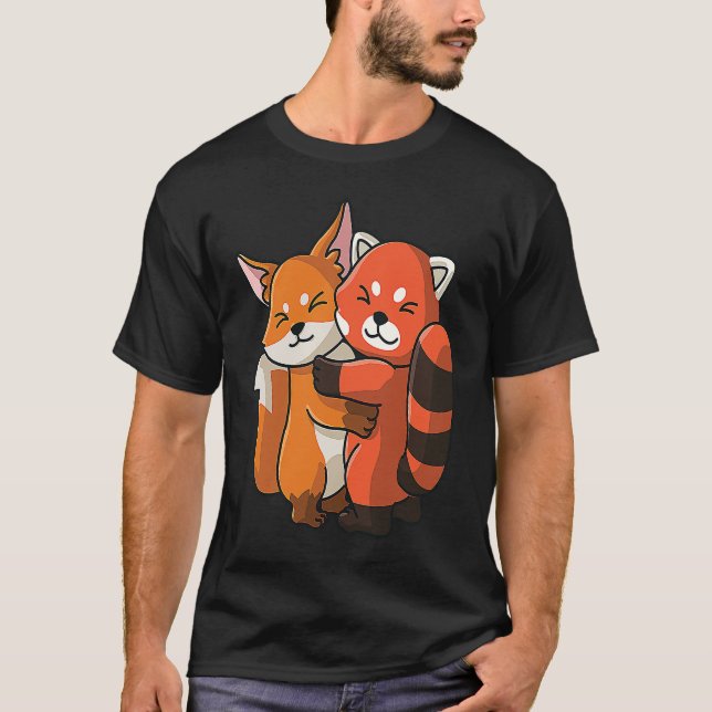 Red Panda and Fox cute Hug Cuddle Animals T-Shirt (Front)