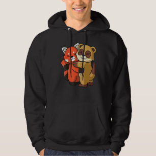 Red Panda And Meerkat Cute Animal Hugging Women Hoodie