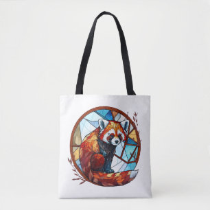 Red Panda Animal Portrait Stained Glass Wildlife Tote Bag