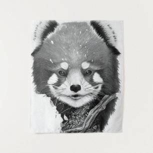 Red Panda Animal Wild Nature Illustration Line Art Tapestry