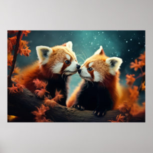 Red Panda Animal Wildlife Wilderness Colourful Art Poster