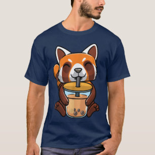 Red Panda Anime Boba Bubble Tea Kids Girls T-Shirt