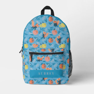 Red Panda & Apple Pattern Sky Blue Printed Backpack