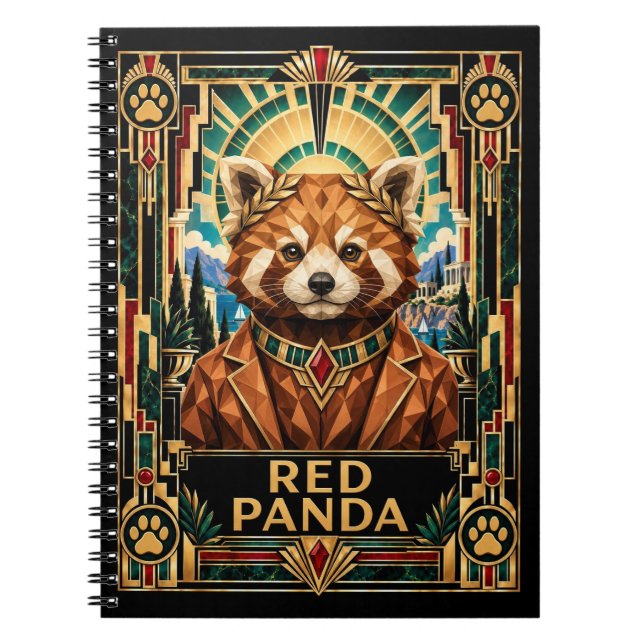 Red Panda, Art Deco Wildlife Notebook (Front)