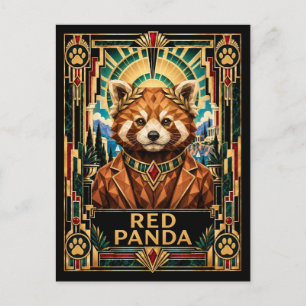 Red Panda, Art Deco Wildlife Postcard
