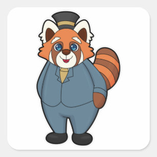 Red Panda as Groom with Hat Square Sticker