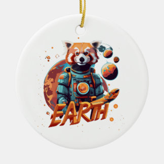 Red panda astronaut ceramic ornament