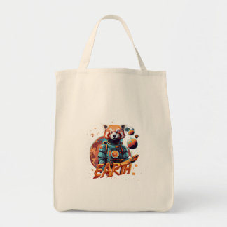 Red panda astronaut tote bag
