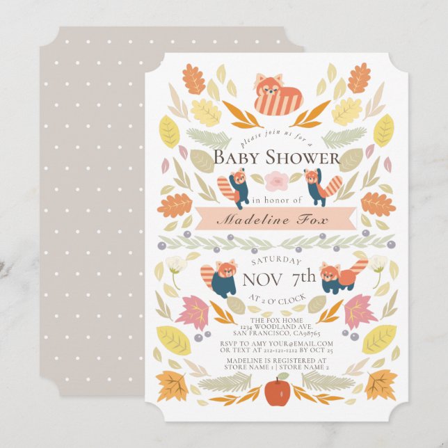 Red Panda Autumn Foliage Baby Shower Invitation (Front/Back)