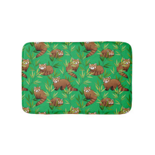 Red Panda & Bamboo Leaves Pattern Bath Mat