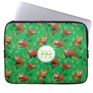 Red Panda & Bamboo Leaves Pattern Laptop Sleeve