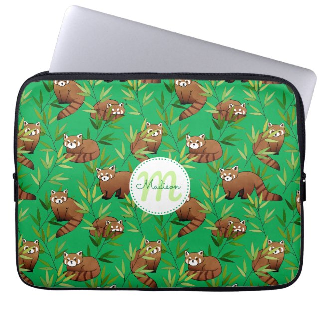 Red Panda & Bamboo Leaves Pattern Laptop Sleeve (Front)