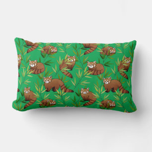 Red Panda & Bamboo Leaves Pattern Lumbar Cushion