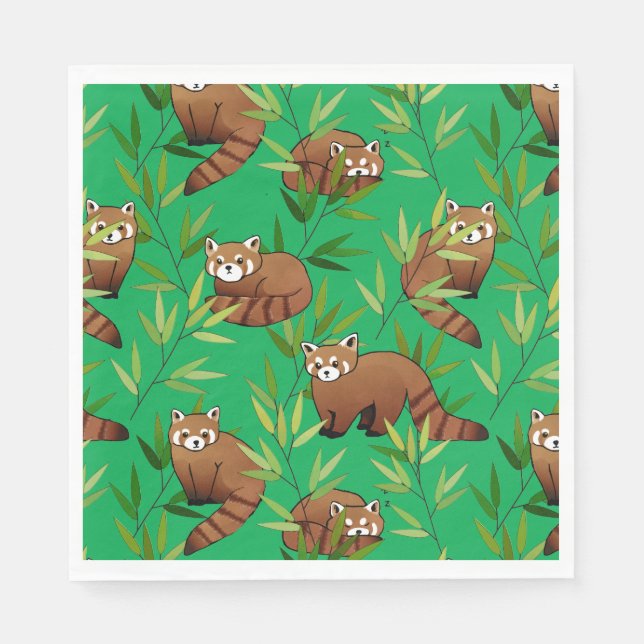 Red Panda & Bamboo Leaves Pattern Napkin (Front)