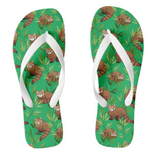 Red Panda & Bamboo Leaves Pattern Thongs