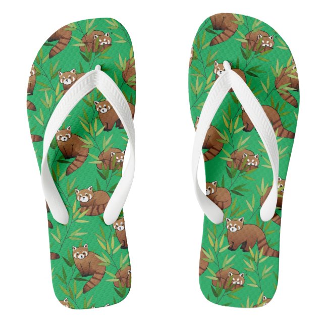 Red Panda & Bamboo Leaves Pattern Thongs (Footbed)
