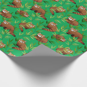 Red Panda & Bamboo Leaves Pattern Wrapping Paper