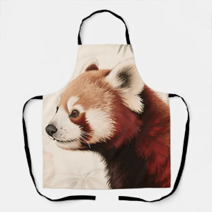 Red Panda Bamboo Watercolor Portrait Apron