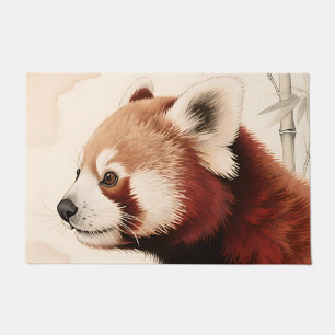 Red Panda Bamboo Watercolor Portrait Doormat