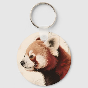 Red Panda Bamboo Watercolor Portrait Key Ring