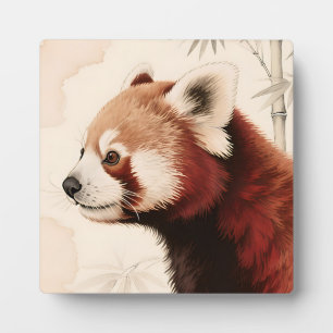 Red Panda Bamboo Watercolor Portrait Plaque