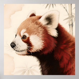 Red Panda Bamboo Watercolor Portrait Poster