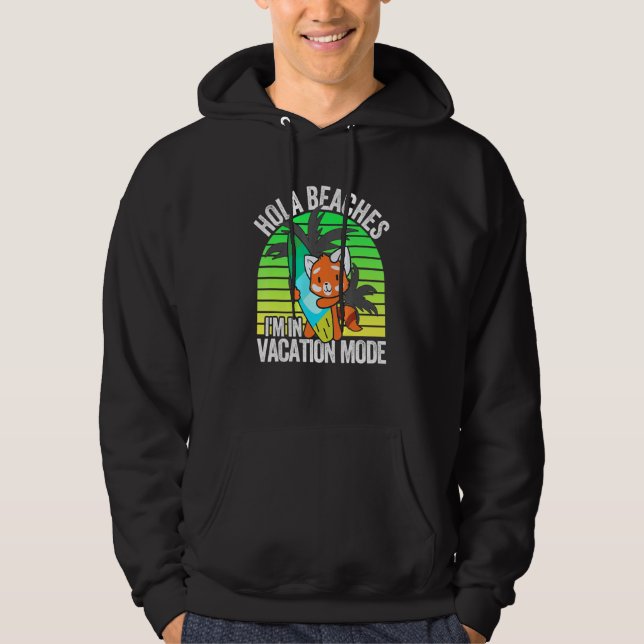 Red Panda Beach Vacation Mode Surfboard Summer Hol Hoodie (Front)