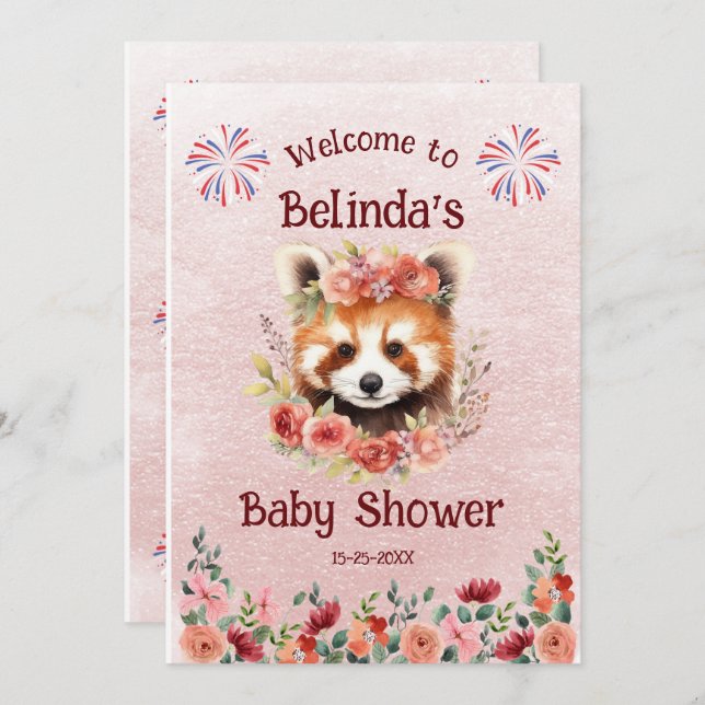 Red Panda Bear Baby Shower Welcome Invitation (Front/Back)