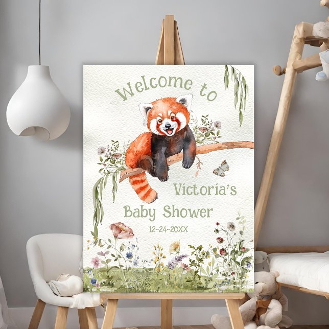 Red Panda Bear Baby Shower Welcome Sign (Creator Uploaded)