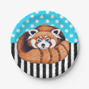 Red panda bear blue polka dot paper plate