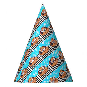 Red panda bear blue polka dot party hat