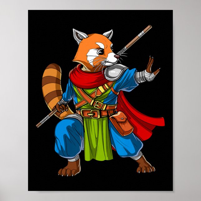 Red Panda Bear Ninja Samurai Warrior Funny Kung Fu Poster (Front)