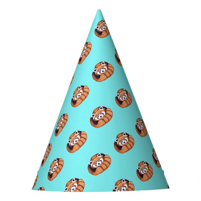 Red Panda bear on turquoise Party Hat (Front)